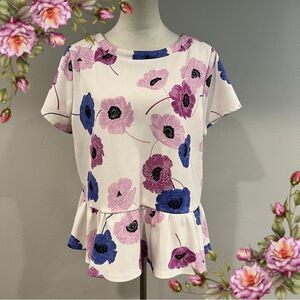Elle Pink and Blue‎ Floral peplum plus size Blouse size extra large